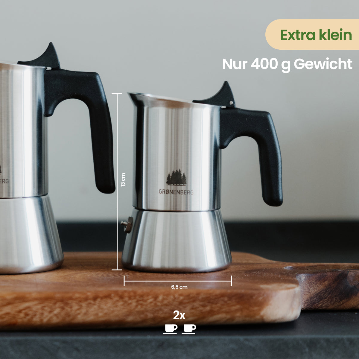 Edelstahl Espressokocher 1 - 2 Tassen (100 ml) | Mit und ohne Motiv