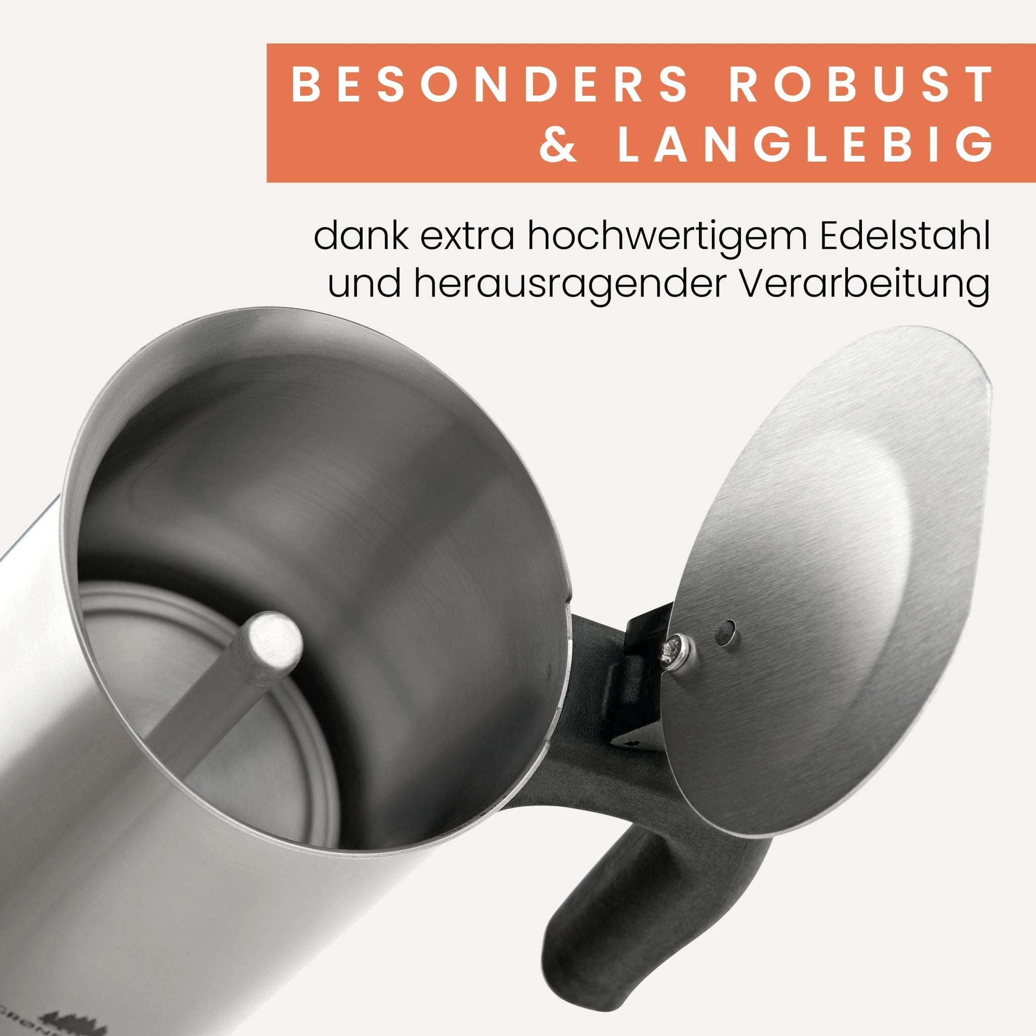 Edelstahl Espressokocher | Induktion – 4 Tassen (200 ml) – mit schwarzem Griff