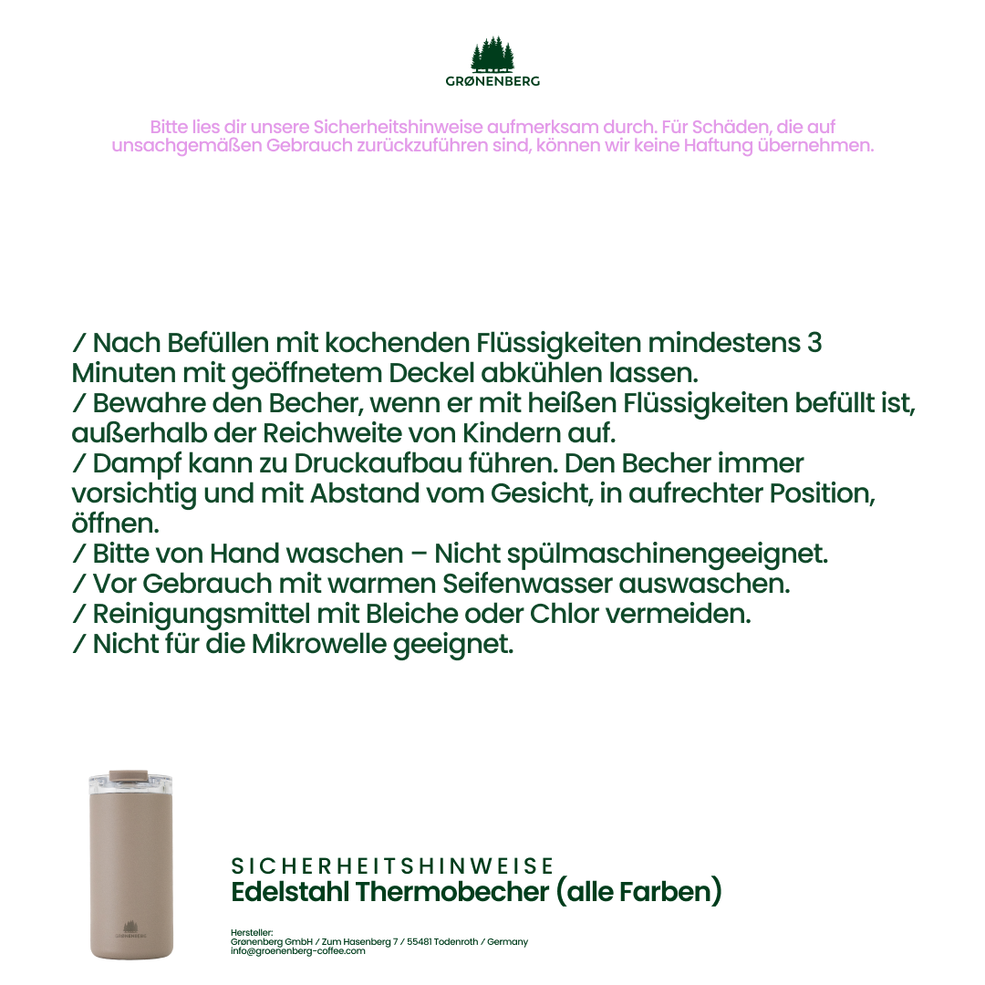 Grønenberg Thermobecher 473ml | Kaffeebecher to go aus recyceltem Edelstahl | 100% Auslaufsicher