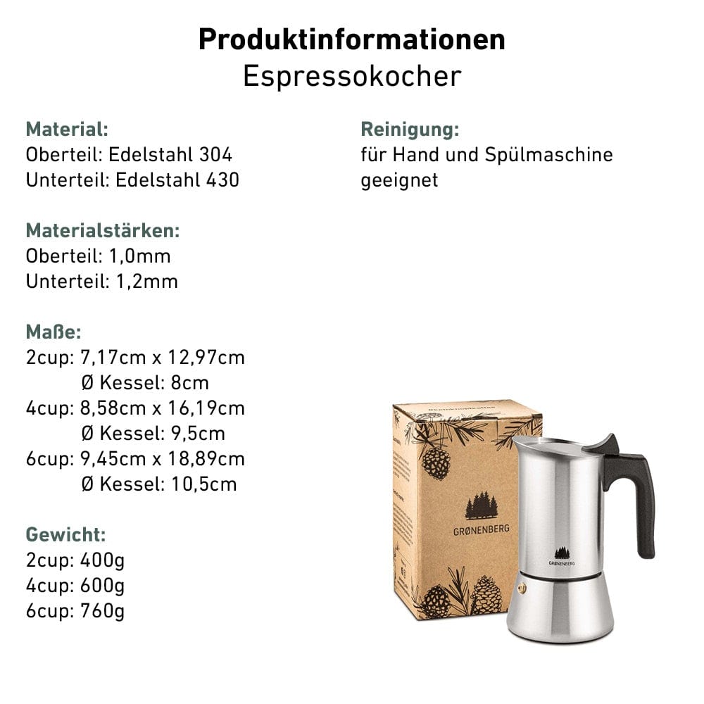 Edelstahl Espressokocher 6 Tassen (300 ml) | Induktion